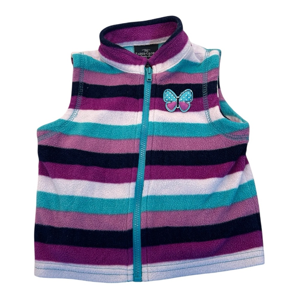 Faded Glory Vintage Y2k Striped Butterfly Fleece‎ Zip Vest Baby Size 3-6 Months